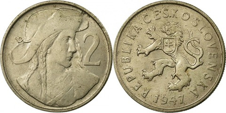 Чехословакия 2 кроны, 1947-1948 Лев XF