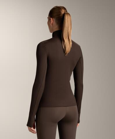 Oysho Термофутболка с застёжкой-молнией на половину длины, темно-коричневый