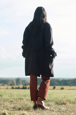 ZARA ПАЛЬТО ИЗ СМЕСОВОЙ ШЕРСТИ, ТЕМНО-СИНИЙ