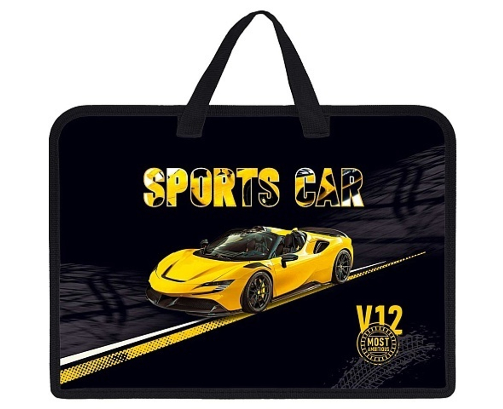 Папка для тетрадей А4ф 1 отд. с ручками пластиковая на молнии "Автоспорт" (Хатбер)