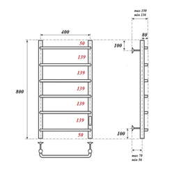 Полотенцесушитель электрический Point Ника PN08848W П6 400x800 диммер справа, белый