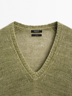 Massimo Dutti Свитер из 100% льна ажурной вязки, фисташковый