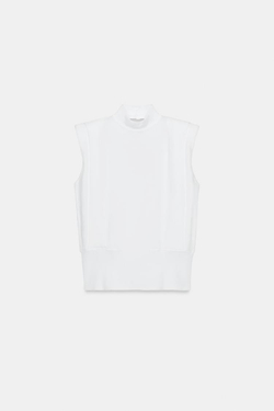 ZARA ТРИКОТАЖНЫЙ ТОП С ОТКРЫТОЙ СПИНОЙ, БЕЛЫЙ