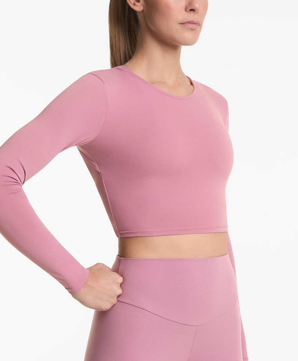 Oysho Футболка с длинным рукавом Comfortlux, светло-баклажановый