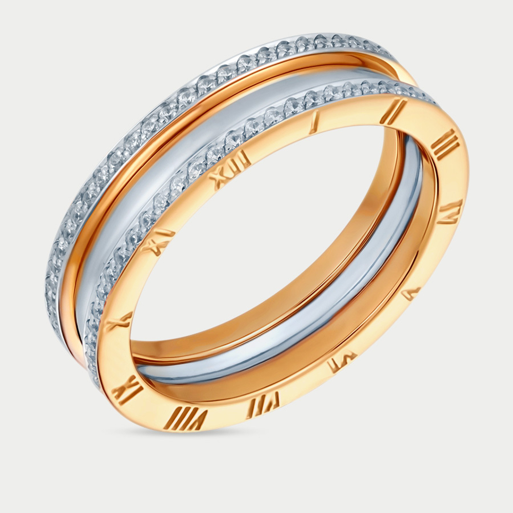 Кольцо из комбинированного золота 585 пробы с фианитами (арт. к4135бфл)
