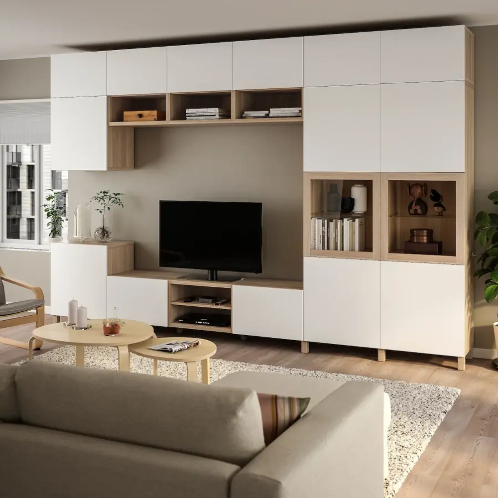 Комплект мебели д/гостиной  - IKEA BESTÅ/BESTA, 240x42x360  см, белый/светло-коричневый, БЕСТО ИКЕА
