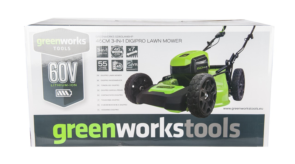 Газонокосилка Greenworks GD60LM46HP 60V (46 см) бесщеточная аккумуляторная -  АКБ 2 А/Ч зарядка G60UC / 60V 2А