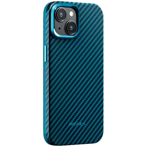 Чехол из арамидного волокна с поддержкой MagSafe PITAKA MagEZ Case 4 1500D для iPhone 15, Black / Blue Twill (Cаржевое переплетение)