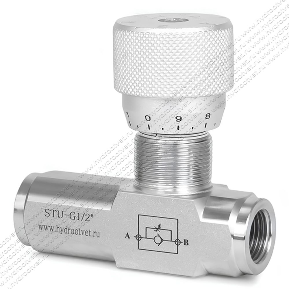 STU-G1/2-1111-1 - Дроссель трубного монтажа c рукояткой, G1/2, с обратным клапаном STU-G1/2-1111-1 - Дроссель трубного монтажа c рукояткой, G1/2, с обратным клапаном