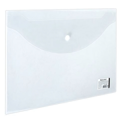 Папка-конверт с кнопкой А4, 100л, прозрачная (BRAUBERG)