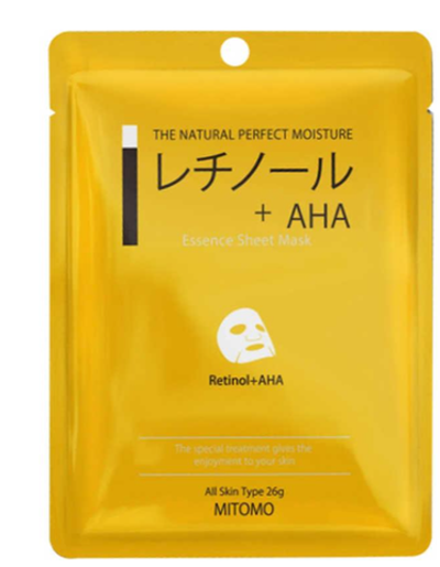 Маска для лица тканевая увлажняющая и выравнивающая тон с АHA и ретинолом 26 г Mitomo RETINOL+AHA ESSENCE