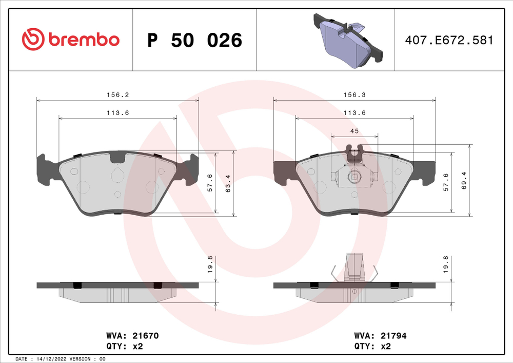 BREMBO - P50026-BRB - Brake Pad Set, disc brake