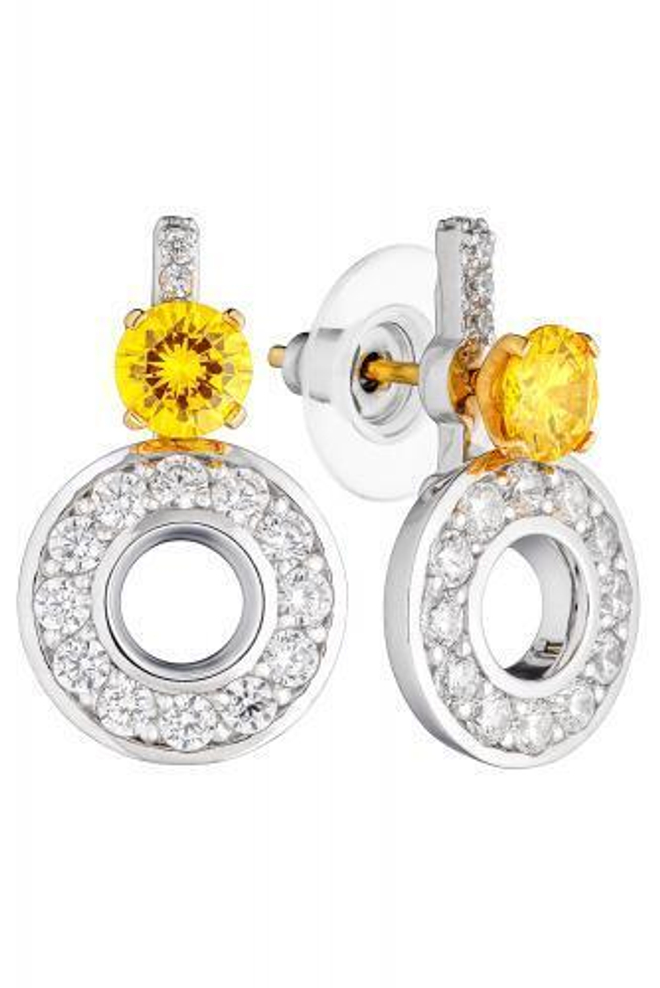 Серьги из серебра со вставками из жёлтого и бесцветных фианитов