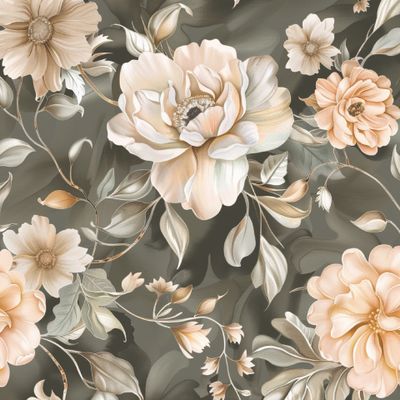 Бежевые розы на зеленом фоне