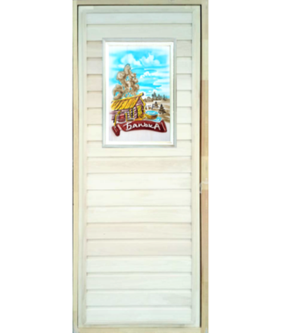 Дверь глухая с панно 2D "Банька с березой"