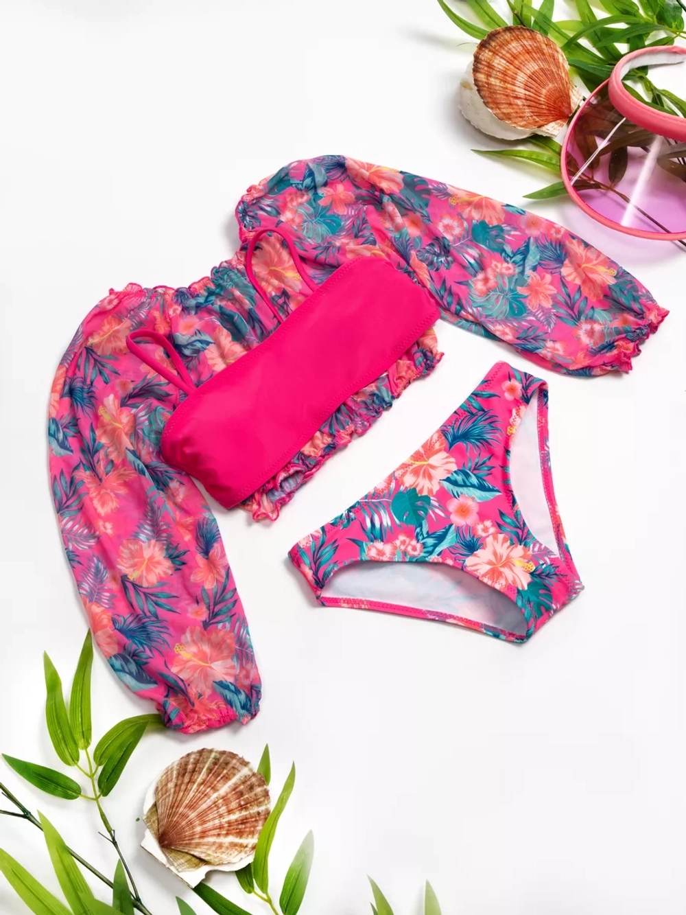 купальник раздельный 3 в 1 топ кроп парео и плавки