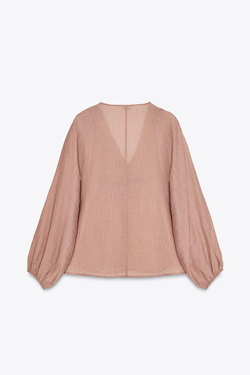 ZARA БЛУЗА ИЗ РЕЛЬЕФНОЙ ТКАНИ С КРУЖЕВОМ КРОШЕ, ЦВЕТ РОЗОВОГО ДЕРЕВА