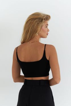 Кроп топ на бретелях из хлопка черного цвета