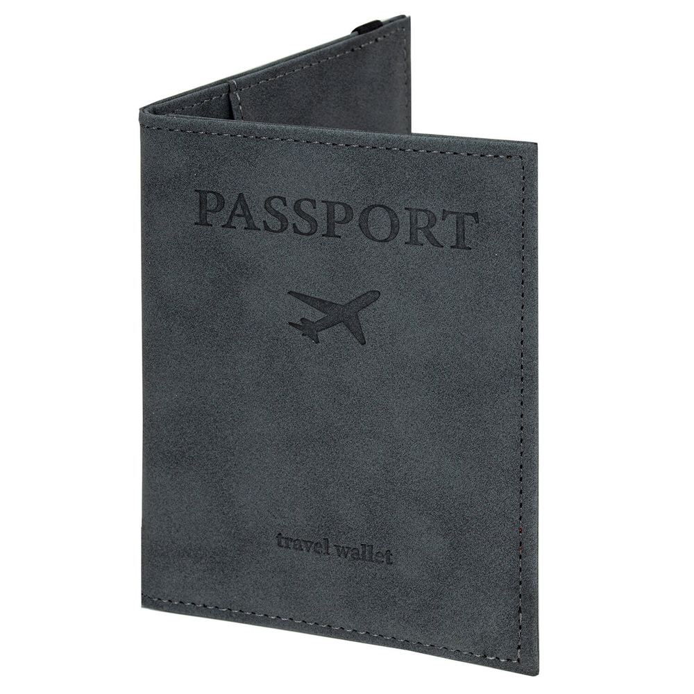 Обложка для паспорта с карманами и резинкой мягкая экокожа "PASSPORT" серая BRAUBERG (3 штуки в упаковке)