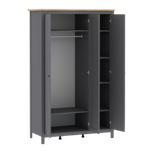 Шкаф Сага 3 двери с зеркалом, 132х64.6х215.5 см, серый/ясень