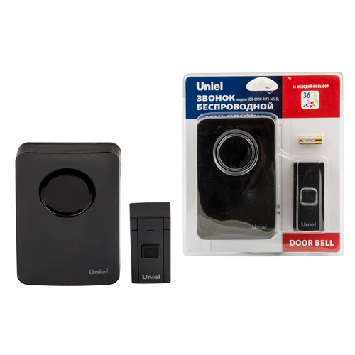 UDB-092W-R1T1-36S-BL Звонок электронный, 220В. 36 мелодий. Блистер. Черный. ТМ Uniel
