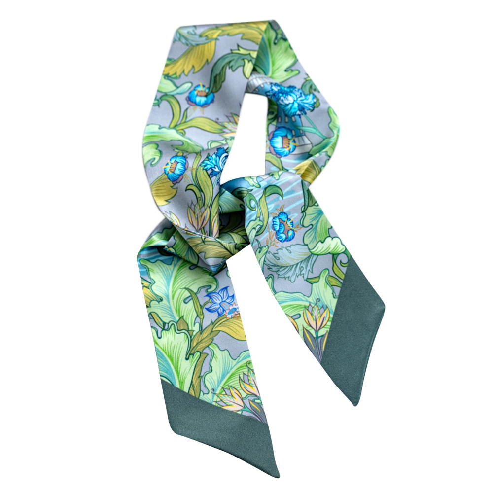 Шелковый твилли шарф Mollen Рассвет светло-серый