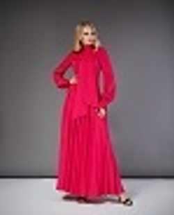 36-19 SS Платье в пол, воротник стойка переходящий в бант, фуксия M