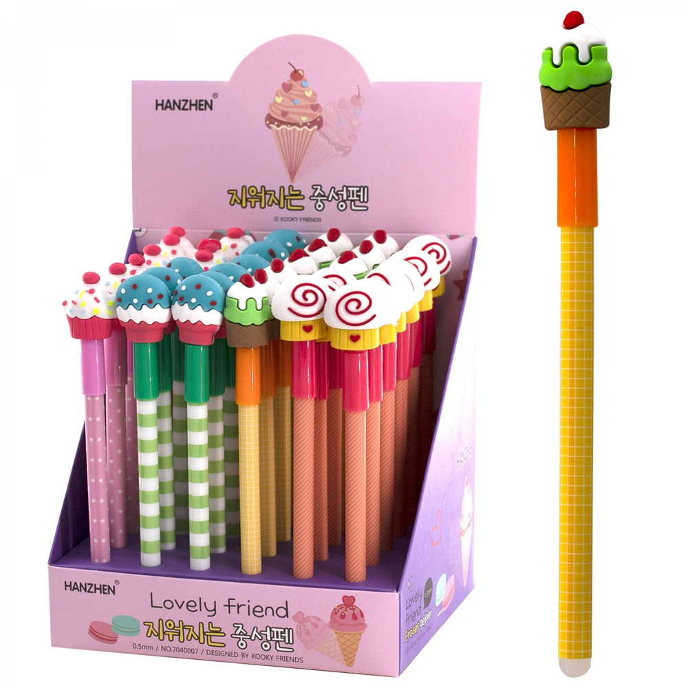 Ручка гелевая пиши-стирай Alingar, "Вкусняшки", 0,5 мм, синяя, фигурный колпачок, круглый, цветной, пластиковый корпус, карт. уп.