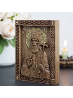 Лука Крымский икона деревянная резная, ясень