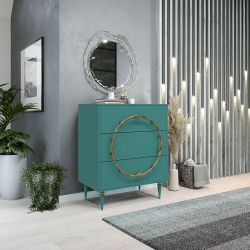 Комод Арт Колор matte Классик Голд с 3 ящиками Пастельно-синий матовый