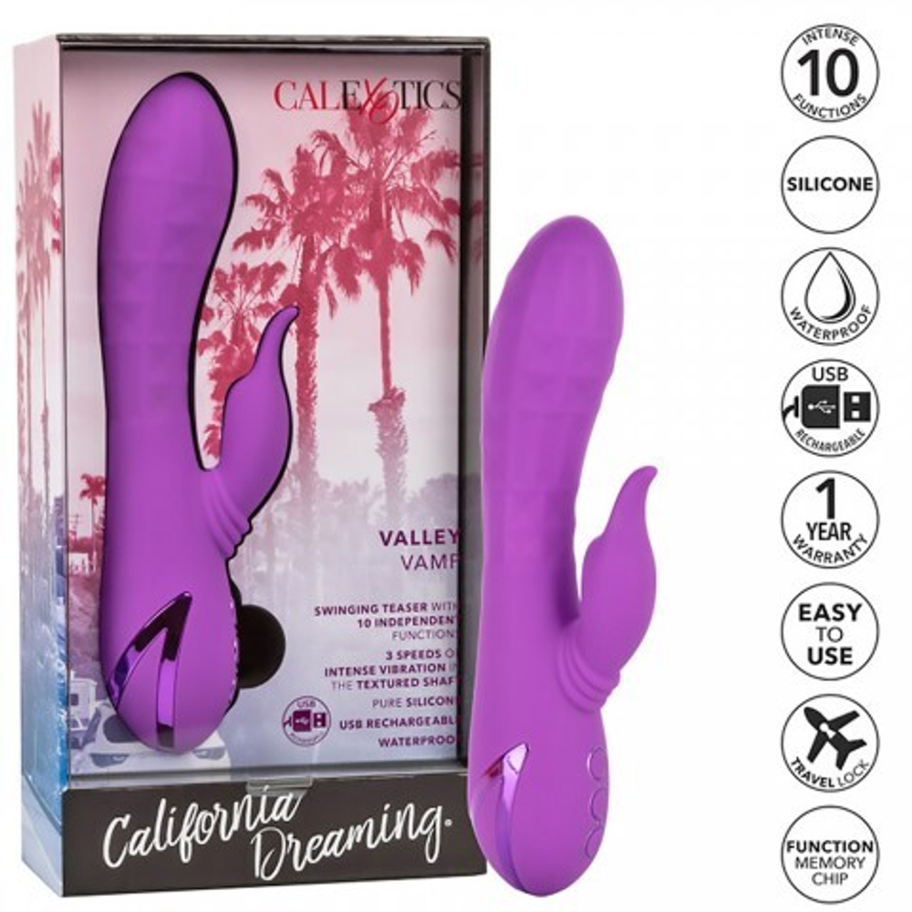 Вибромассажер-кролик CalExotics California Dreaming Valley Vamp с ритмичным стимулятором (12.75x3.75 см)