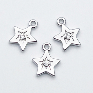 Подвеска Звезда, цвет серебро (родий), фианит, размер 10,5*9 мм, цена за 1 шт