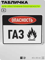 Табличка для обеспечения безопасности "Опасность газ", для производства, предприятия, организаций, 40х30 см, Silver Plane x Айдентика Технолоджи