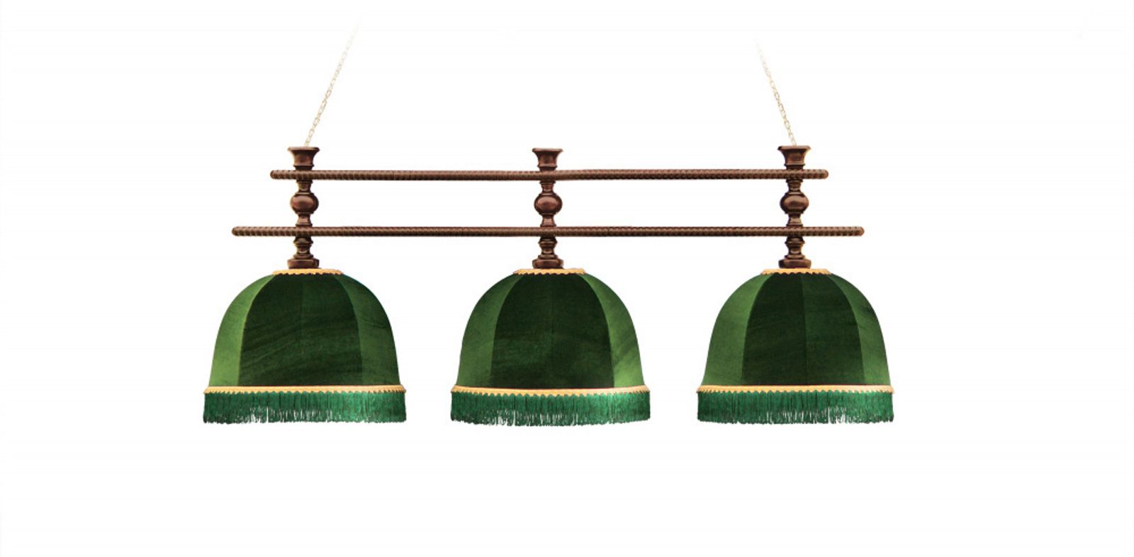 Лампа Аристократ-Люкс 3 3пл. береза (№1,бархат зеленый,бахрома зеленая,фурнитура золото) фото №1