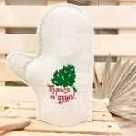 Варежка банная с вышивкой «Парься от души», картинка веник, цвет белый, без упаковки