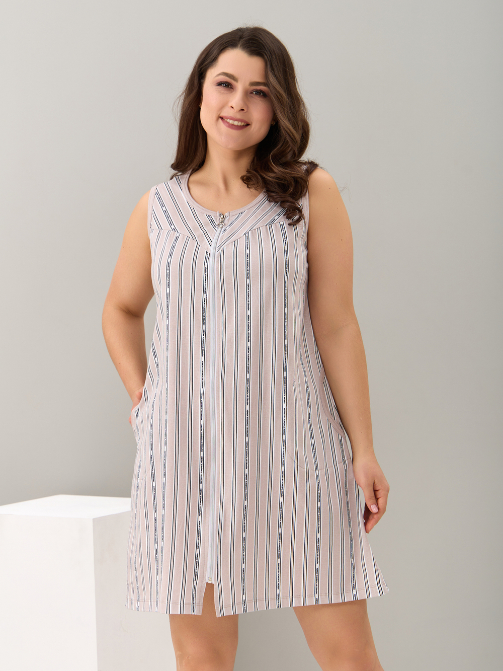 Халат Х-055/бежевый-полоскабуквы