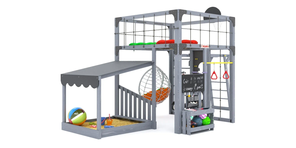 Детская площадка Савушка КУБ-4 (серый) с подушками и коконом