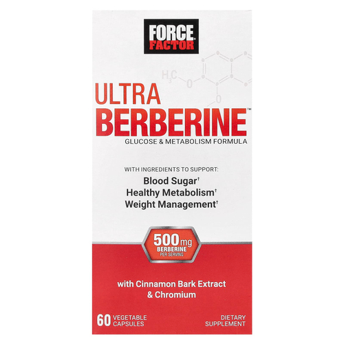 Force Factor, Ultra Berberine, средство для поддержания метаболизма глюкозы, 60 растительных капсул (250 мг в 1 капсуле)