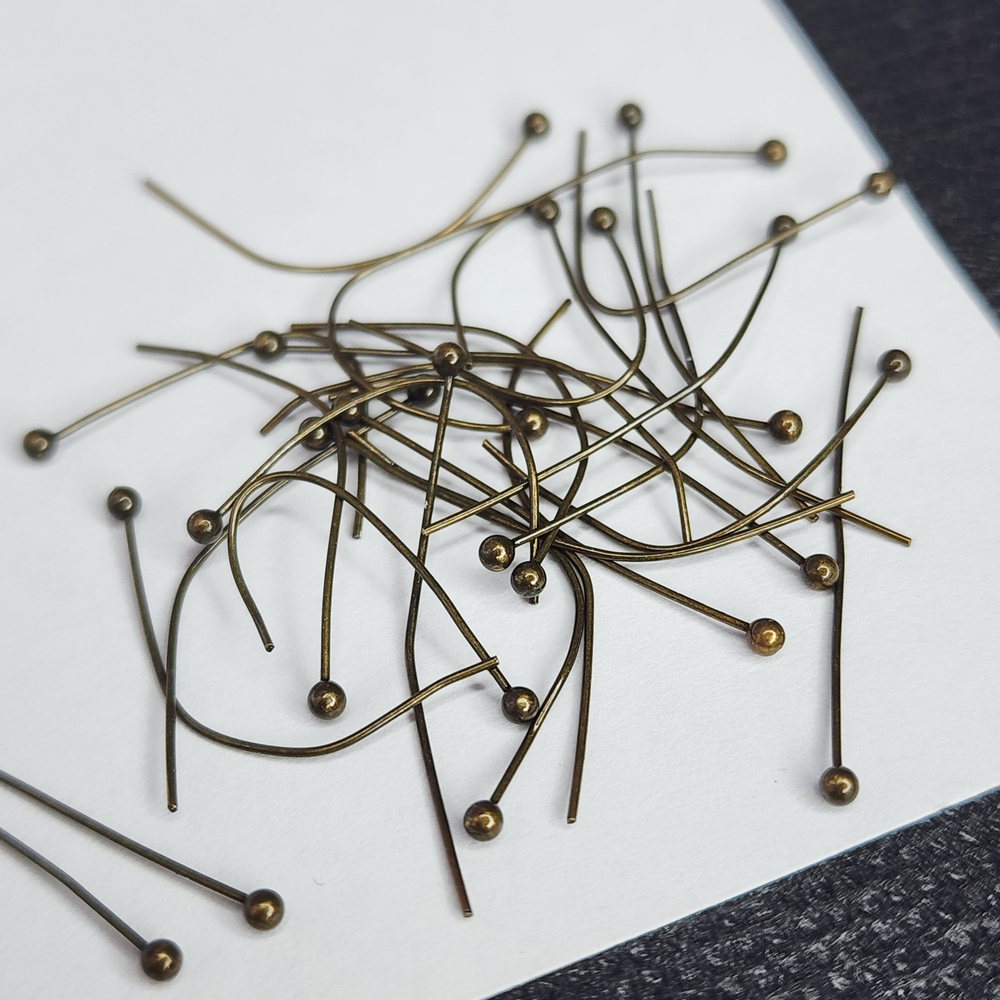 Пины шарик, латунь, цвет бронза, р-р 30×0.5мм, мягкие, отлично крутятся в петли.