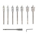 Набор сверл перовых по дереву 9 предметов: 14-16-18-20-22-25-30х152 мм, удлинитель, ключ угловой KRA