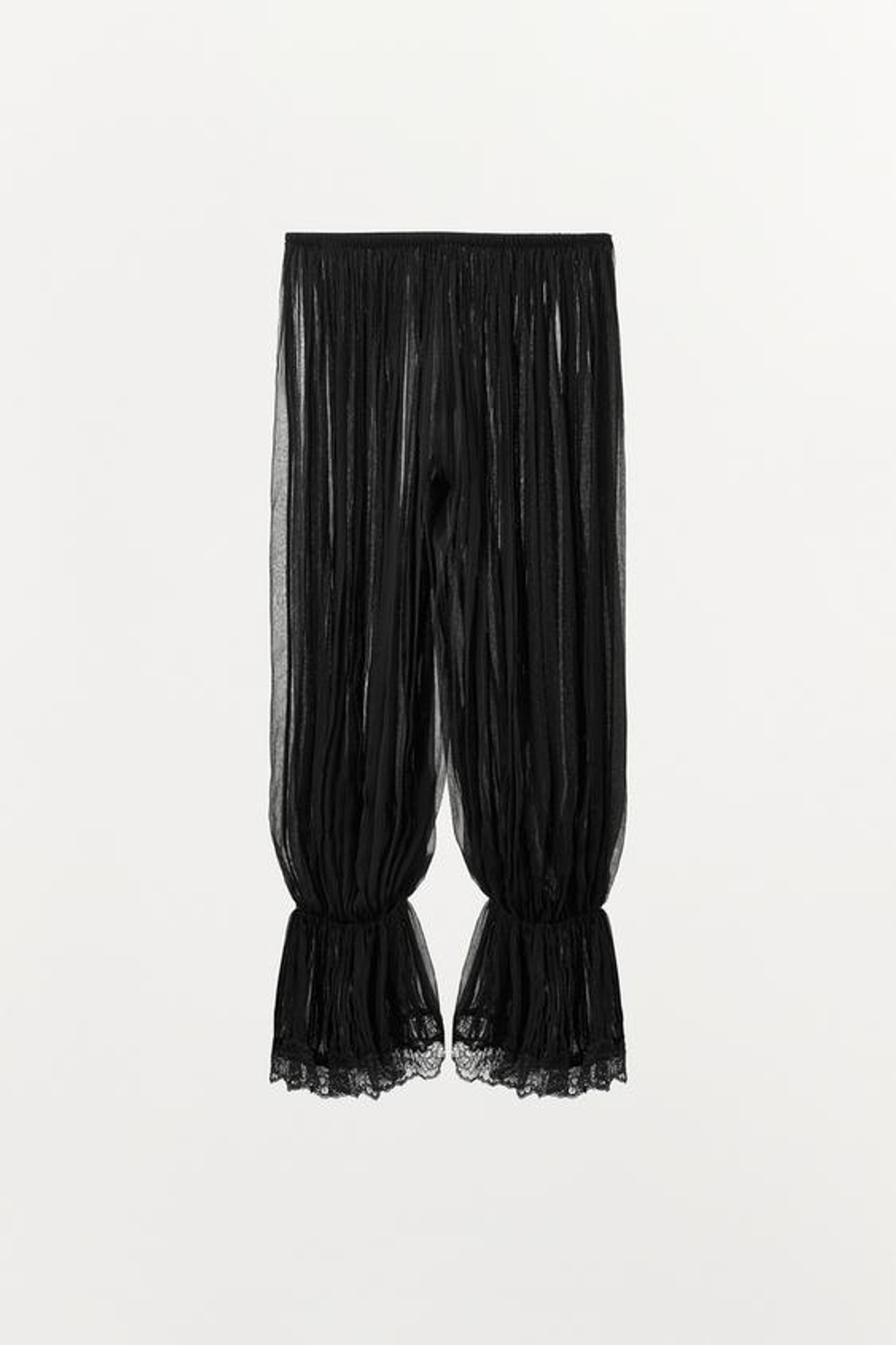 ZARA БРЮКИ-ШАРОВАРЫ С ЗАЩИПАМИ И КРУЖЕВОМ, ЧЕРНЫЙ