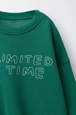 ZARA ТОЛСТОВКА С ВЫШИТОЙ НАДПИСЬЮ, ЗЕЛЕНЫЙ