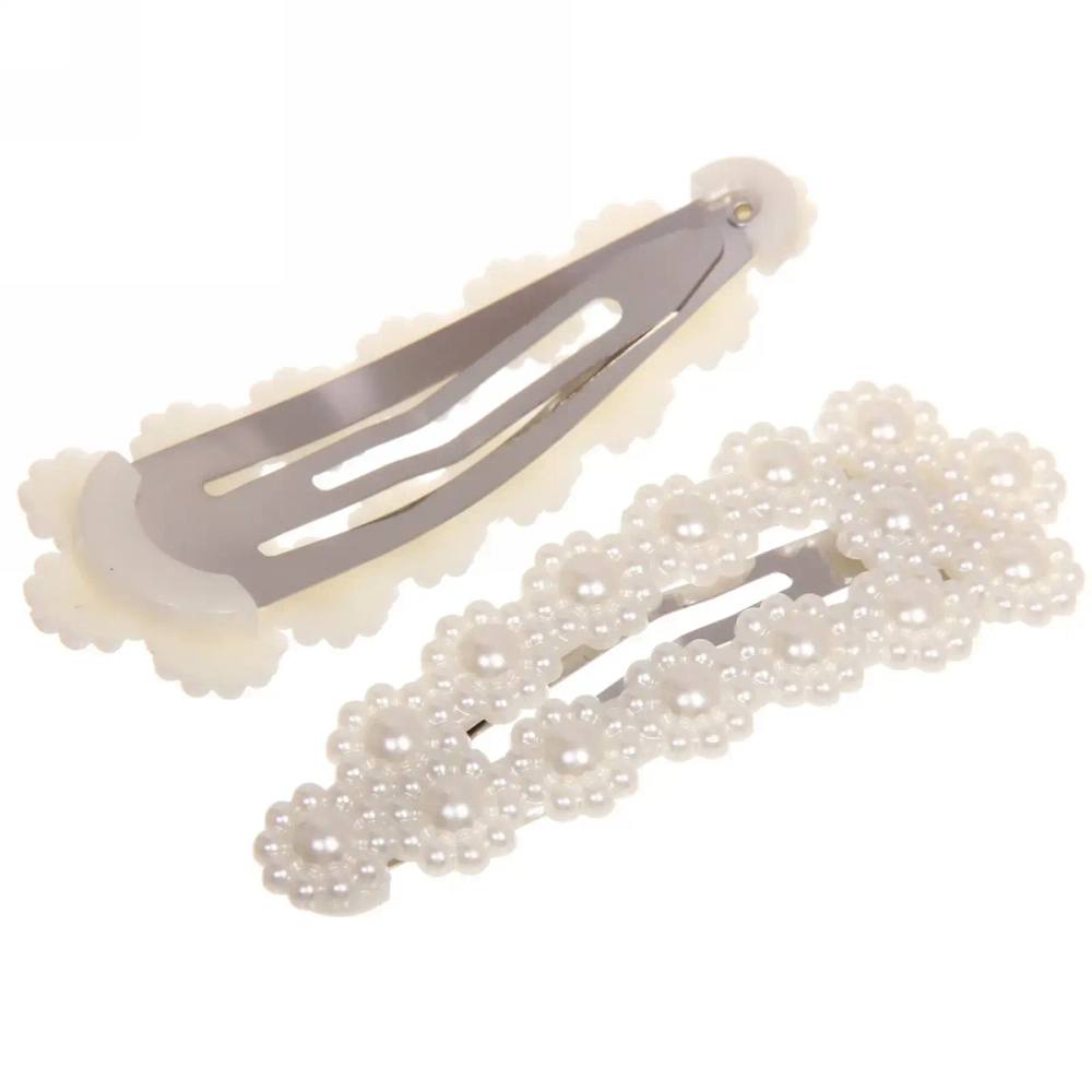Зажимы для волос 2шт «New collection -Жемчужинки», овал, цвет белый, 8*3см