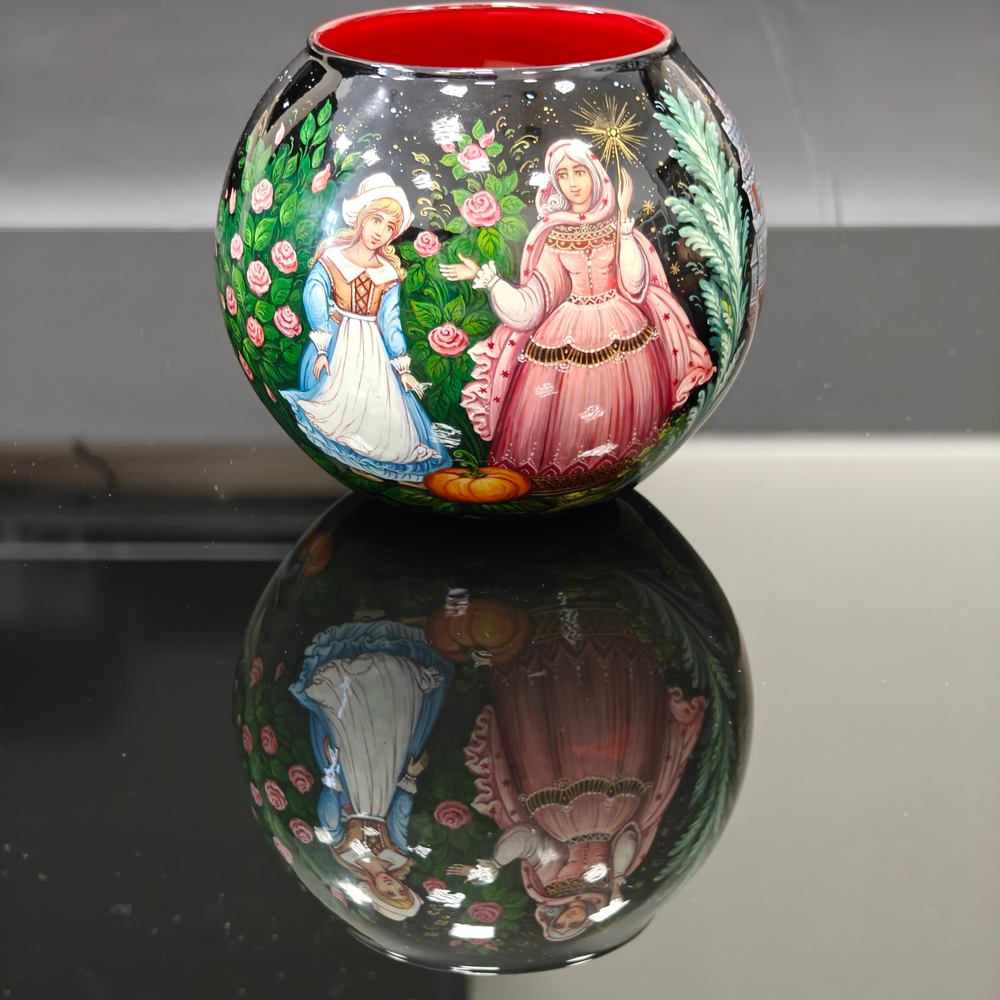 Вазочка с ручной росписью Палех "Золушка"