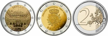 Испания 2 евро, 2024 Севилья и Полиция 2 монеты