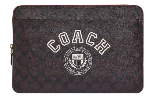 COACH Coated Canvas With Smooth Leather Clutch Laptop Bag Large Women"s Brown & Chalk White