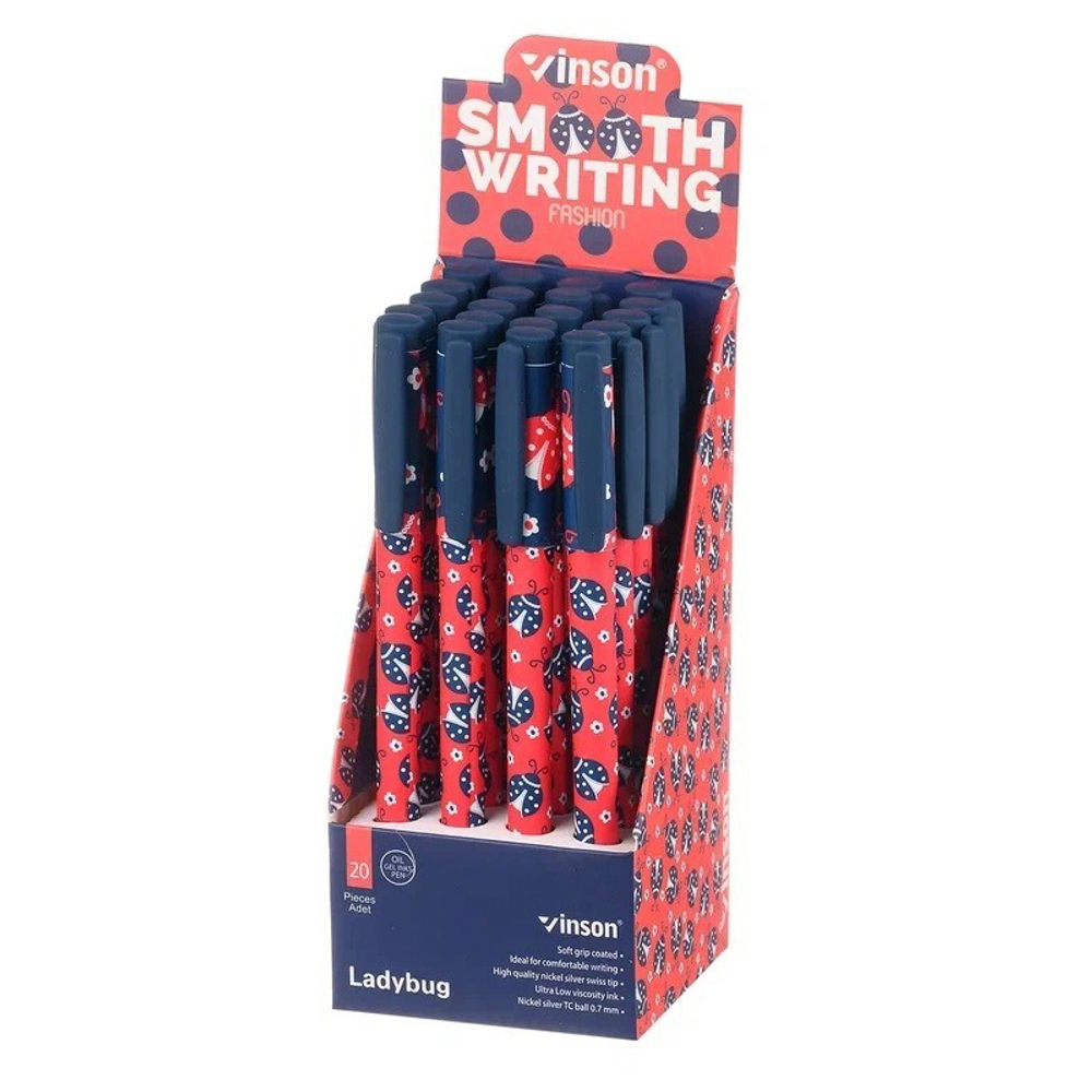 Ручка шариковая, масляная, Vinson, синие чернила, серия "Ladybug", 20 шт