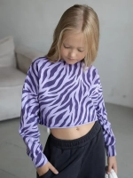 Лонгслив для девочки укороченный, зебра