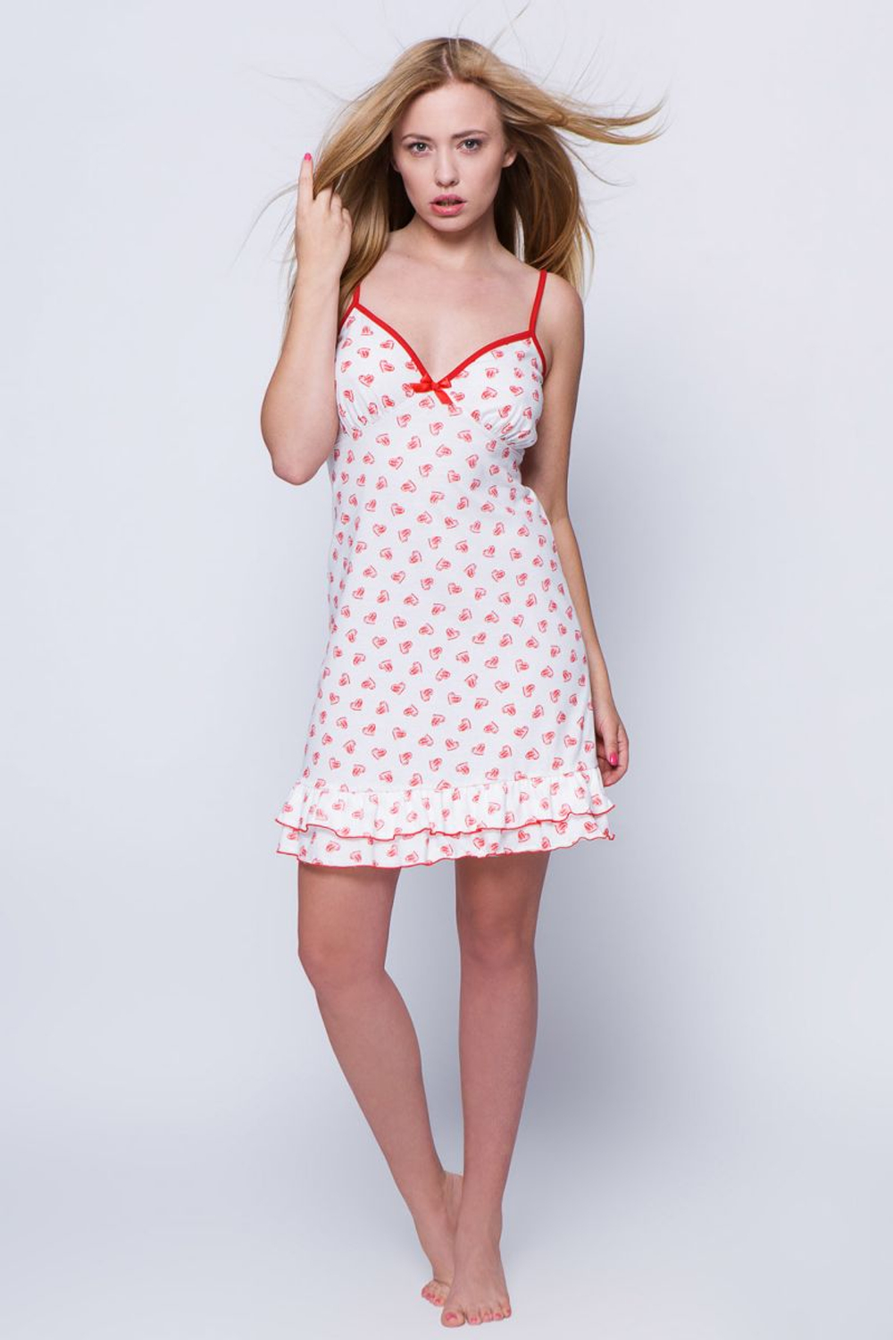 Сорочка Amore с принтом в виде сердечек (Размер: M) (Цвет: белый с красным)