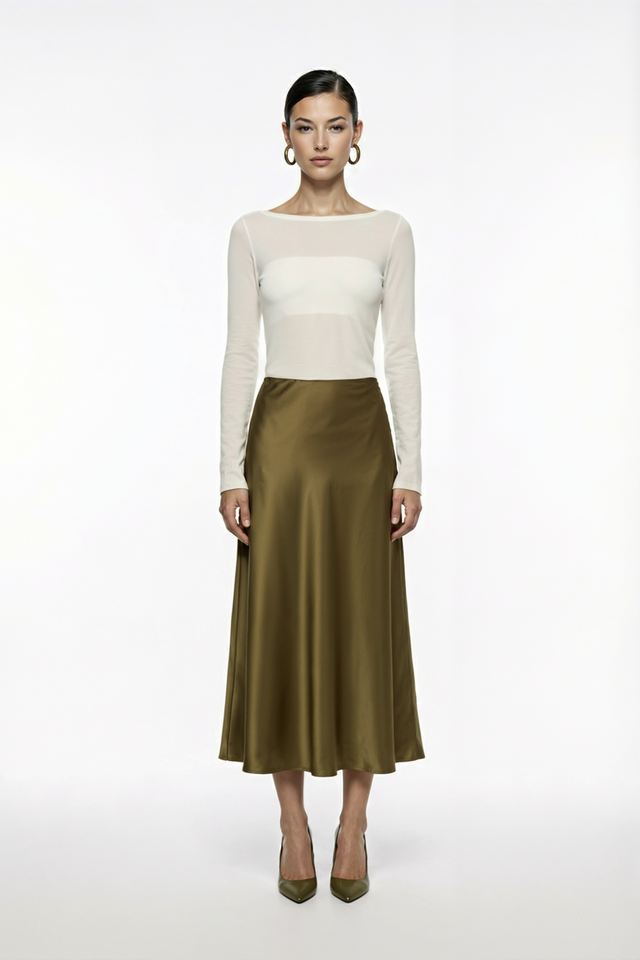 Юбка миди из атласа